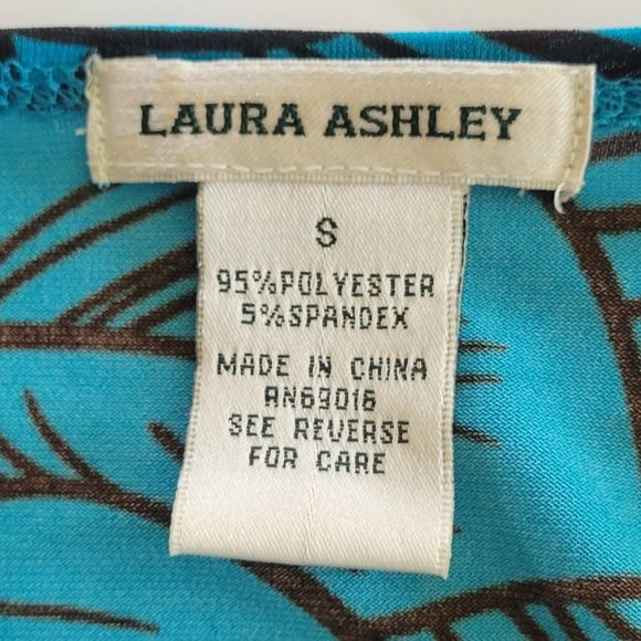 VTG Laura Ashley Turquoise Teal Mocha Brown Jersey Knit Bodycon Midi Dress S/M - Picture 5 of 10